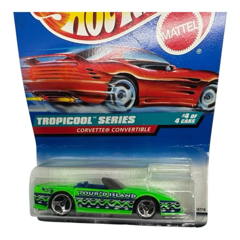 1998 Hot Wheels #696 Tropicool CORVETTE CONVERTIBLE Lime w/3Spoke wCorvette Base